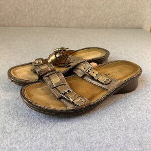 Naot Karaoke Sandals Womens Size 38 US Bronze Leather Buckle Strap Slide Slip On